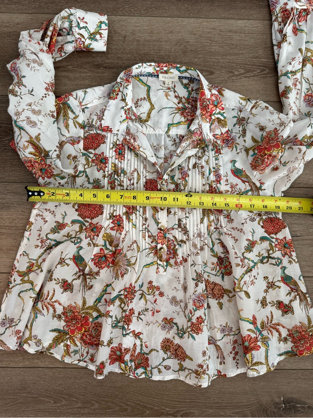 Pilcro Anthropologie Floral Bird Pintuck Blouse Boho Cottagecore Peasant Top S - Picture 11 of 12